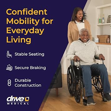 Drive Medical Silver Sport 1 Folding Transport Wheelchair, Black
