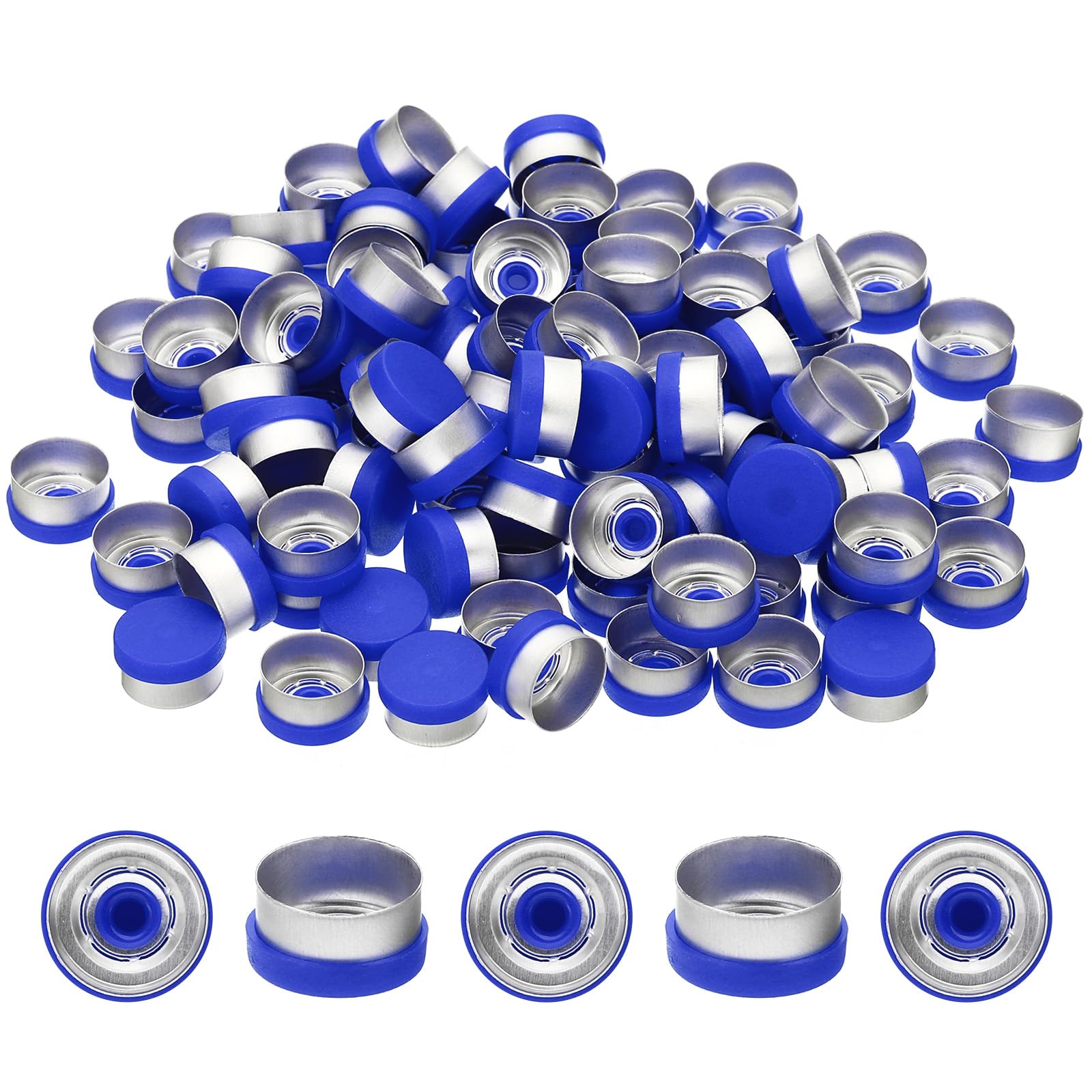 PATIKIL 13mm Flip Off Caps, 100 Pcs Flip Off Caps Flip Off Seals Flip Off Vial Seals Plastic Aluminum Caps Cover for Glass Vial, Blue
