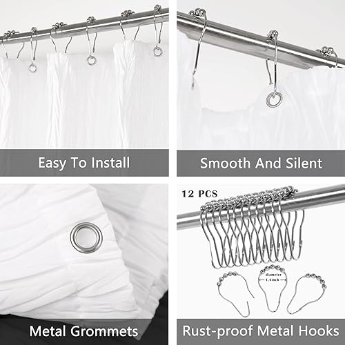 Miniatura 3 de Juego de cortinas de ducha negras con ganchos, cortinas de ducha negras degradadas para baño, forro de cortina de ducha de tela texturizada, 72 x 72