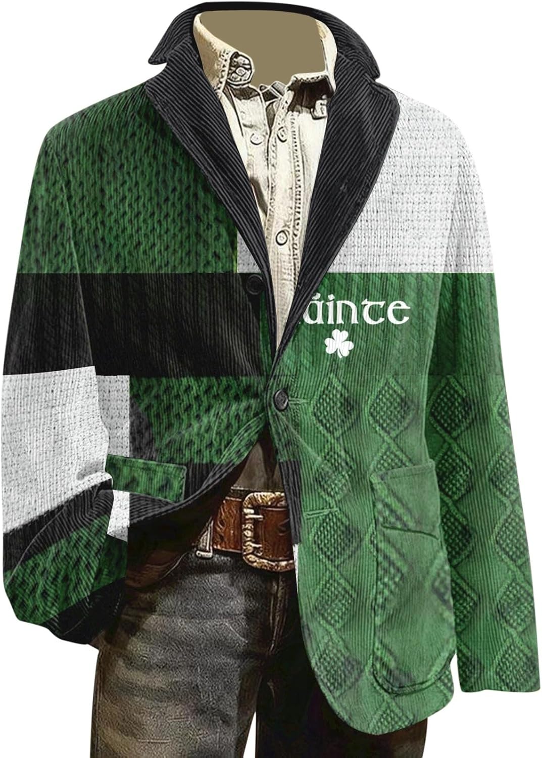 Mens St Patricks Day Jacket Casual Shamrock Print Button Down Blazer Suit Lightweight Irish Holiday Outfits - Image 3