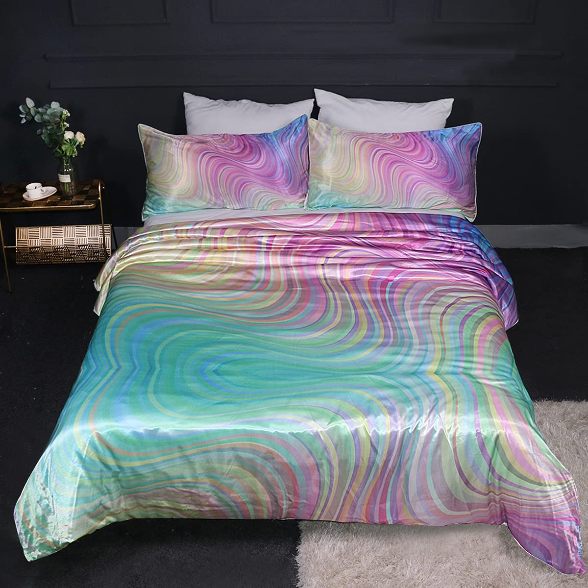 BlessLiving Rainbow Marble Satin Duvet Duvet Cover Set Double โ image 1