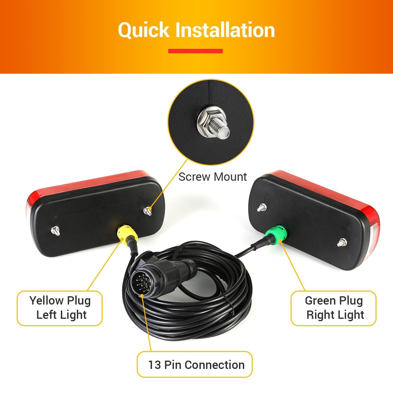 MAMIZO Juego de Pilotos Traseros Remolque, Luces para Remolque de 13 Pines, kit Luces Remolque Genéricas 12V con 6 Funciones/Juego de Cables de 5,5m*2/Certificado E