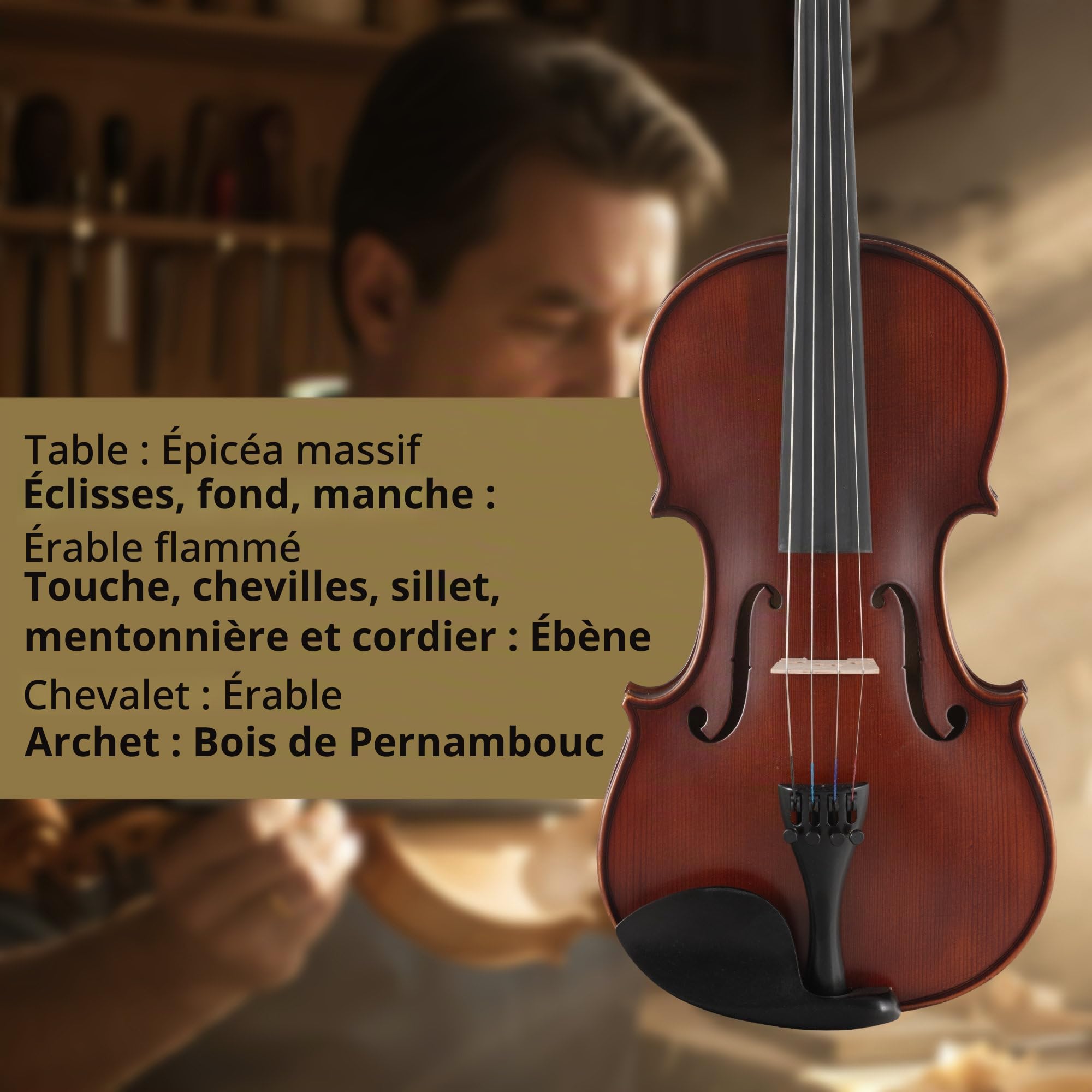 Classic Cantabile Brioso Ensemble Violon 4/4, Chevalet: érable, 5 cm
