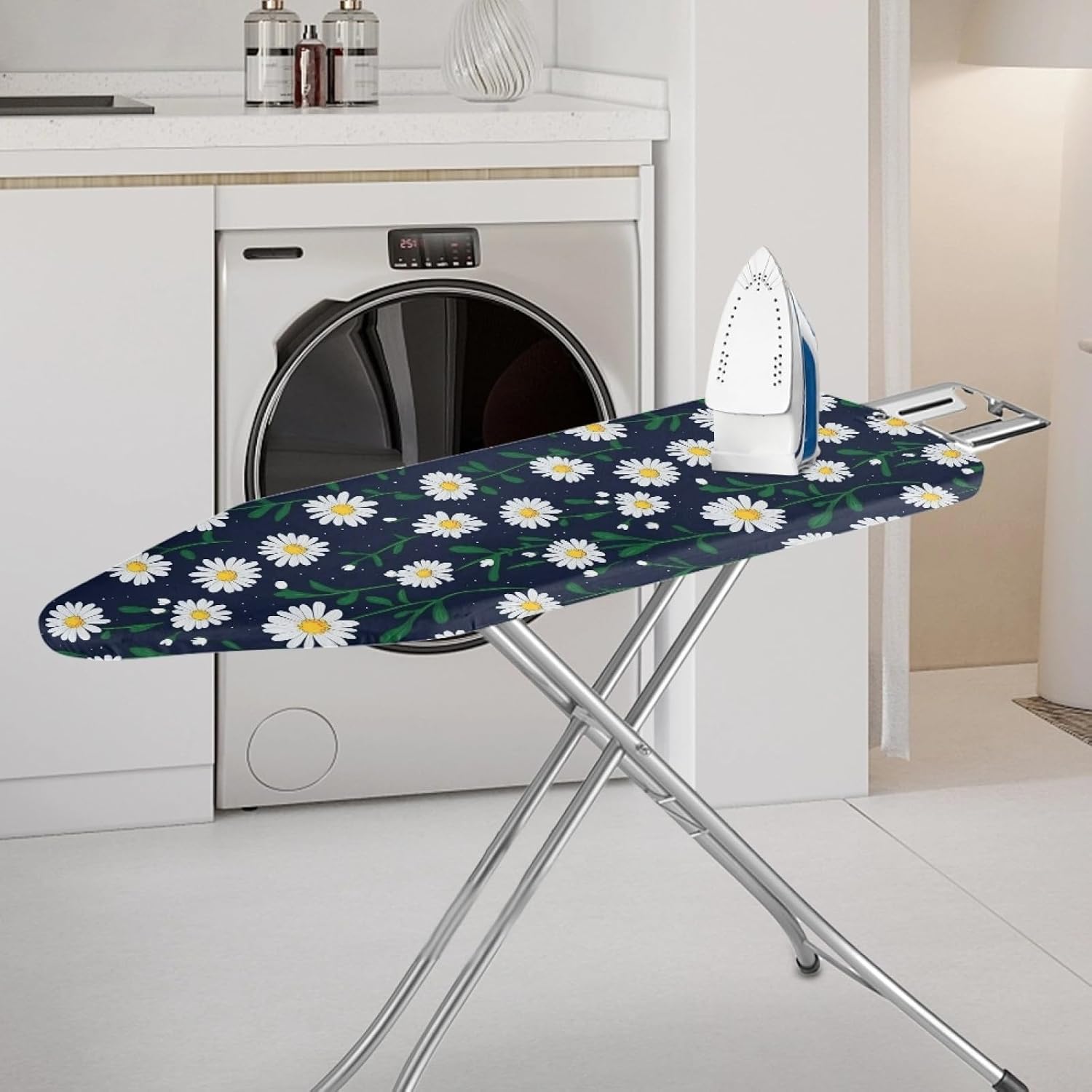 Large Ironing Board Cover and Pad 59x19 Daisy Yellow Iron Table Cover with Padding,Extra Wide,Resist Scorching and Staining,Heatproof,Adjustable Fastener Durable Stain