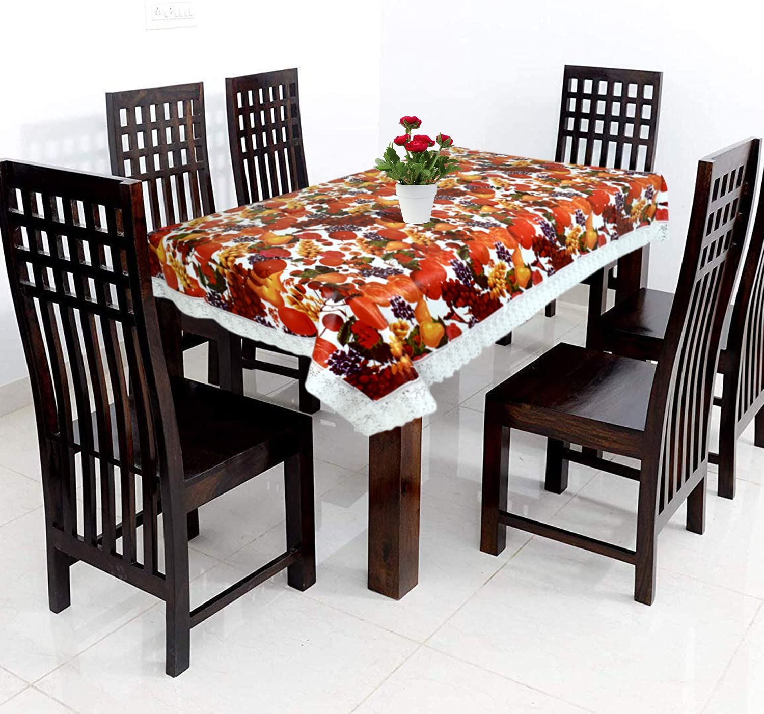 Kuber Industries Fruits Printed PVC 6 Seater Dining Table Cover, 60"x90" (Red & White)