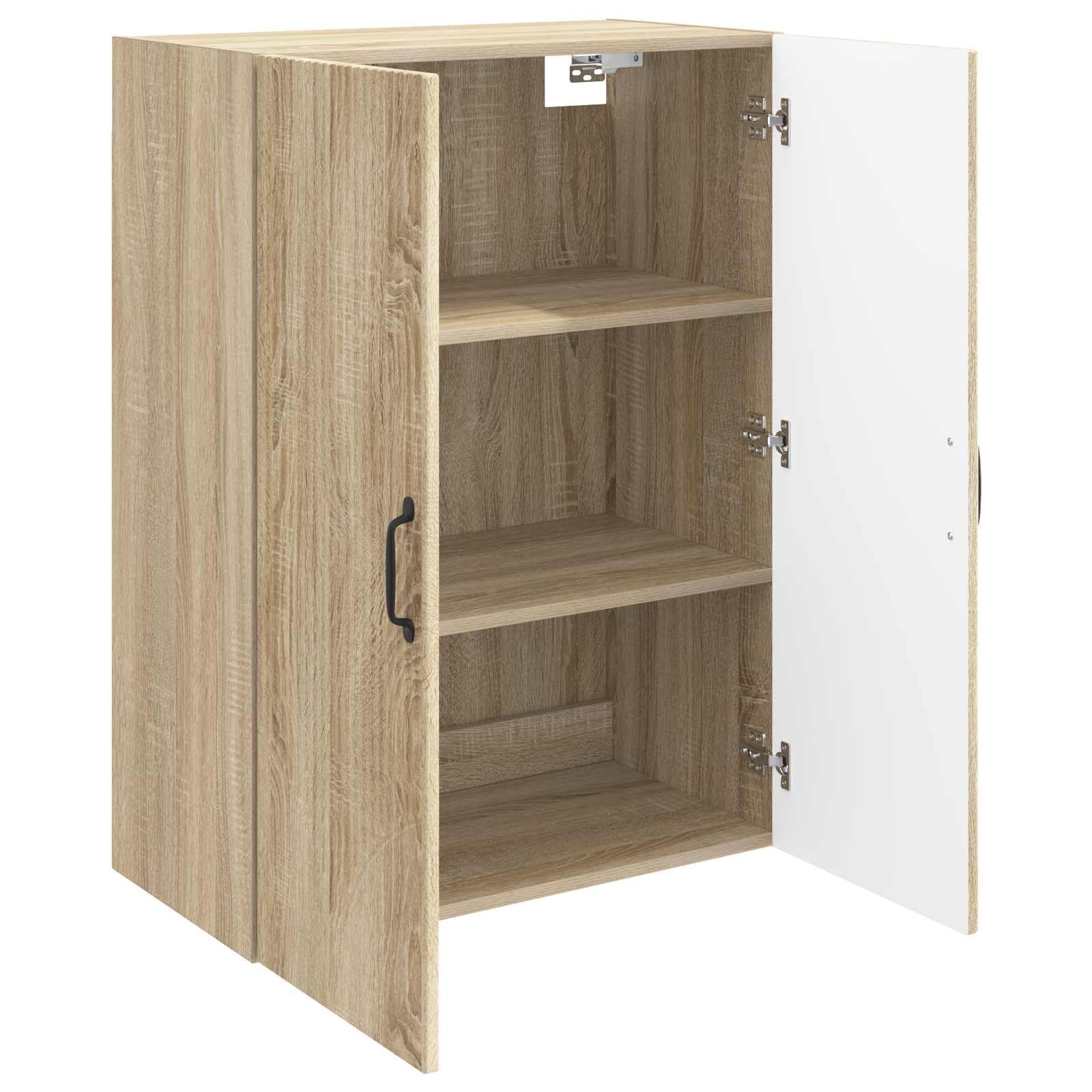 Szafka ścienna z dębu Sonoma 66 x 34,5 x 90 cm z 2 drzwiami i metalowymi uchwytami, montowana na ścianie szafka do przechowywania do biura, korytarza, warsztatu, garażu, piwnicy