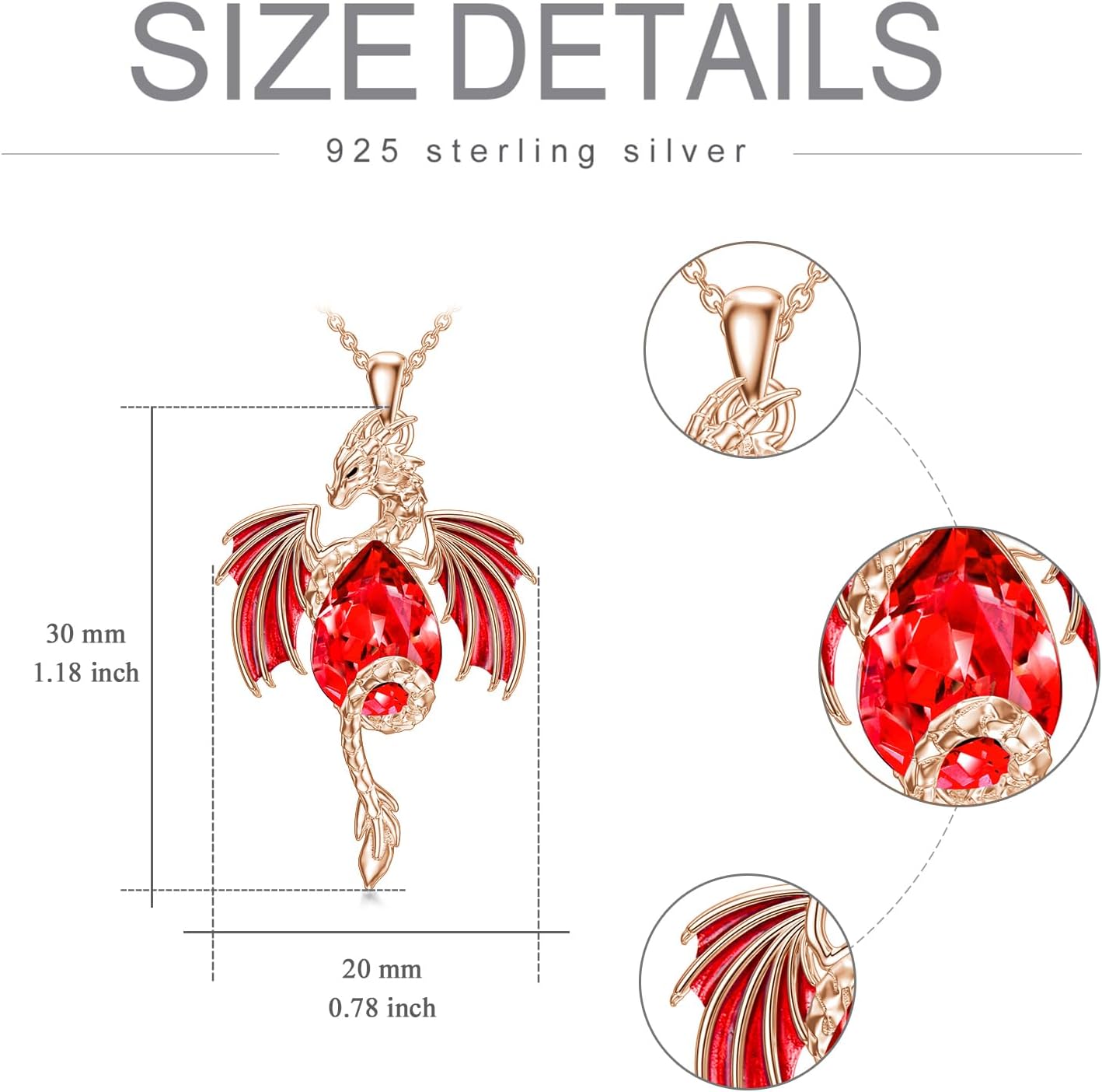 Dragon Necklace for Men Sterling Silver Birthstone Wyvern Necklace Embllished with Teardrop Shaped Crystal Jewelry for Women - Image 6