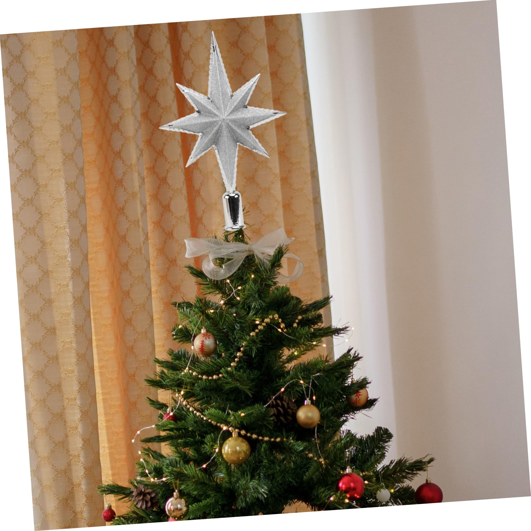 2 Sätze Dreidimensionaler Achteckiger Stern Christbaumspitzen Im Freien Weihnachtsbaum Dekorationen Weihnachtsschneeflockenfenster Künstlich Flitter Weihnachten Rot PVC 2 Stück * 2