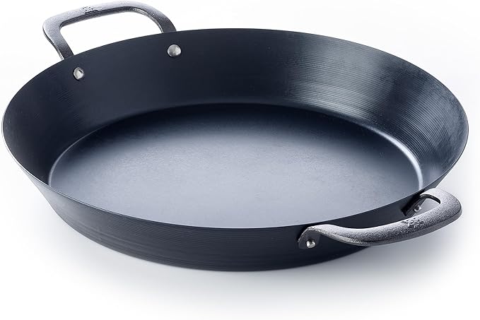 Black Steel Seasoned Carbon Steel Paella Pan, 15"