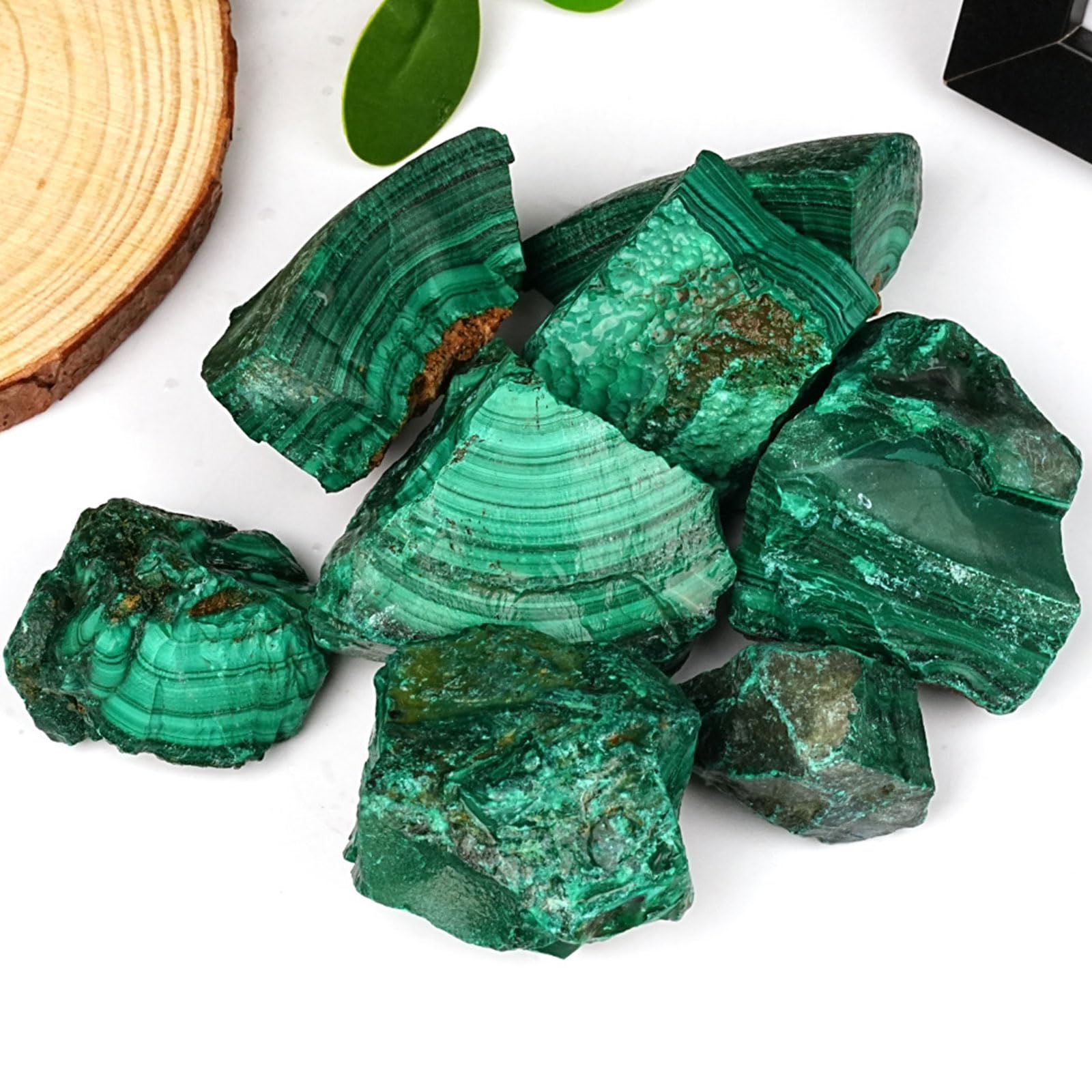 2 Piezas Cristales crudos de Malachite y Piedras de curación, Rocas ásperas Naturales para Volar con Puestas de decoración Hechas a Mano de Bricolaje de Bricolaje puliendo,2.2lb/pc