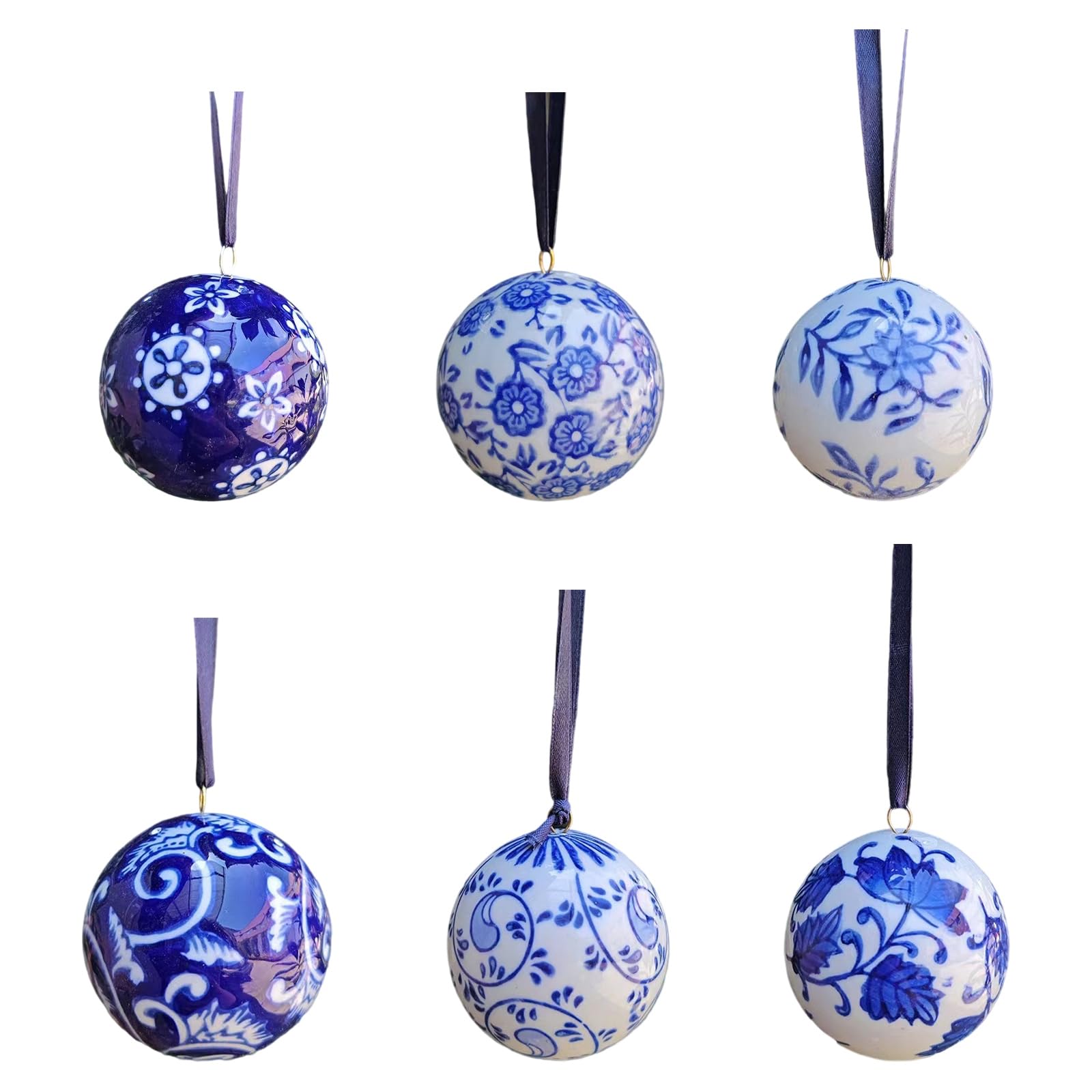 6 x Bolas colgantes de porcelana azul de inspiración vintage para decoración de árbol de Navidad Suministros de fiesta de vacaciones Porcelana azul y blanca Decoraciones navideñas Elegantes
