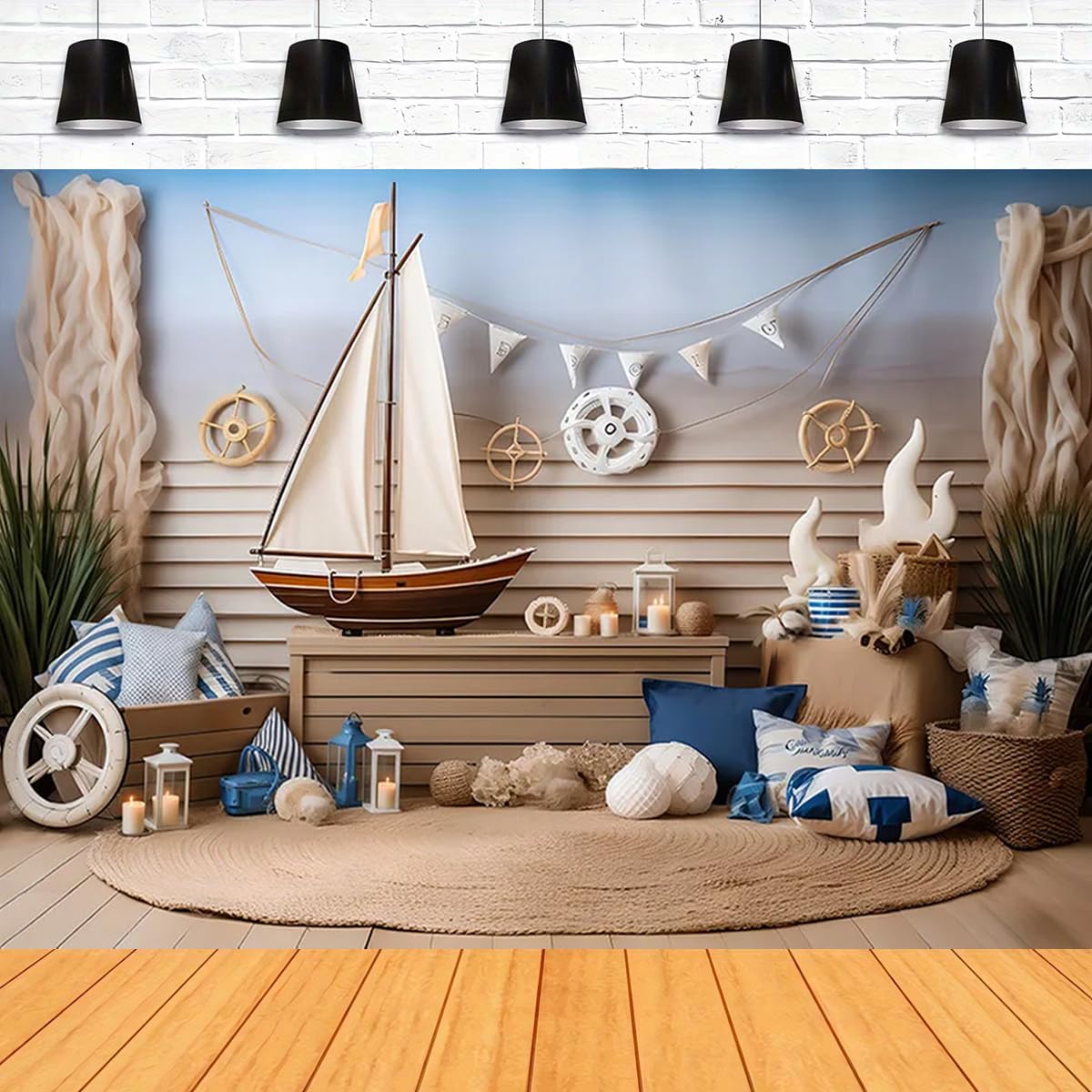 Sailing Adventure Wooden Board Newborn Sailor Portrait Photo Background Boy Girl Baby Shower Party Decorations Nautical Adventure Theme Backdrops