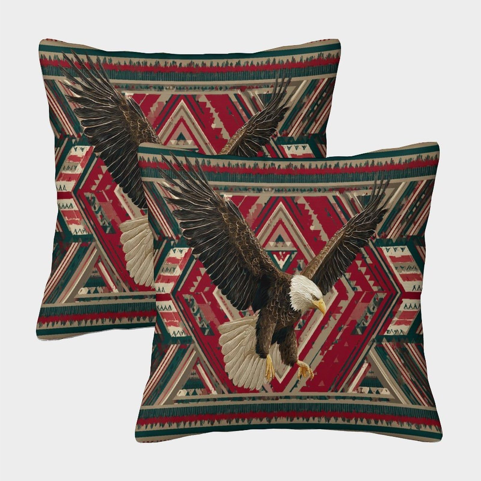 kaiyun 2 Pack Eagle, Geometric Pattern 3D Image Printed Single-sided Cushion Cover 40x40cm
