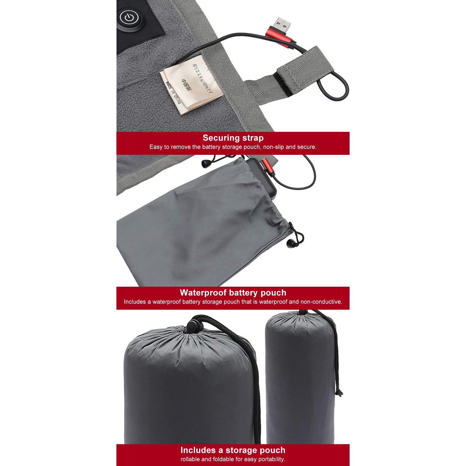 Manta térmica ajustable USB para camping