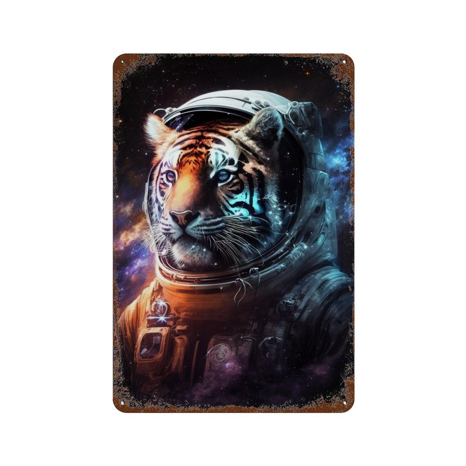 Tiger Astronaut Space Suit-2 11.8"x7.9" Aged Metal Wall Plaque, Novelty Wall Decor for Shed, Workshop And Garage Wall Decor