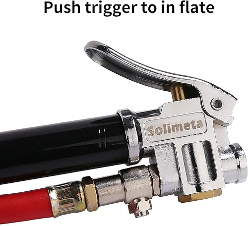 Miniatura 2 de Solimeta Bayonet Style Inflador Gauge, portabrocas inflador de neumáticos, portabrocas rectas, 20 pulgadas, rojo Hos, rango 10-130 psikpa