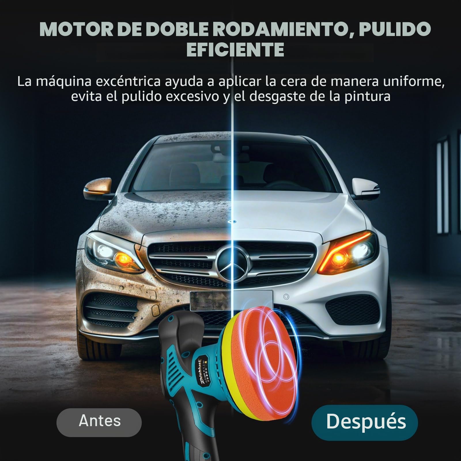 Pulidora de búfer inalámbrica para coche, kit de amortiguadores y pulidoras de coche con baterías 2X21V 3000mAh, 8 velocidades variables hasta 6000 RPM, pulidora inalámbrica de 15.24 cm para