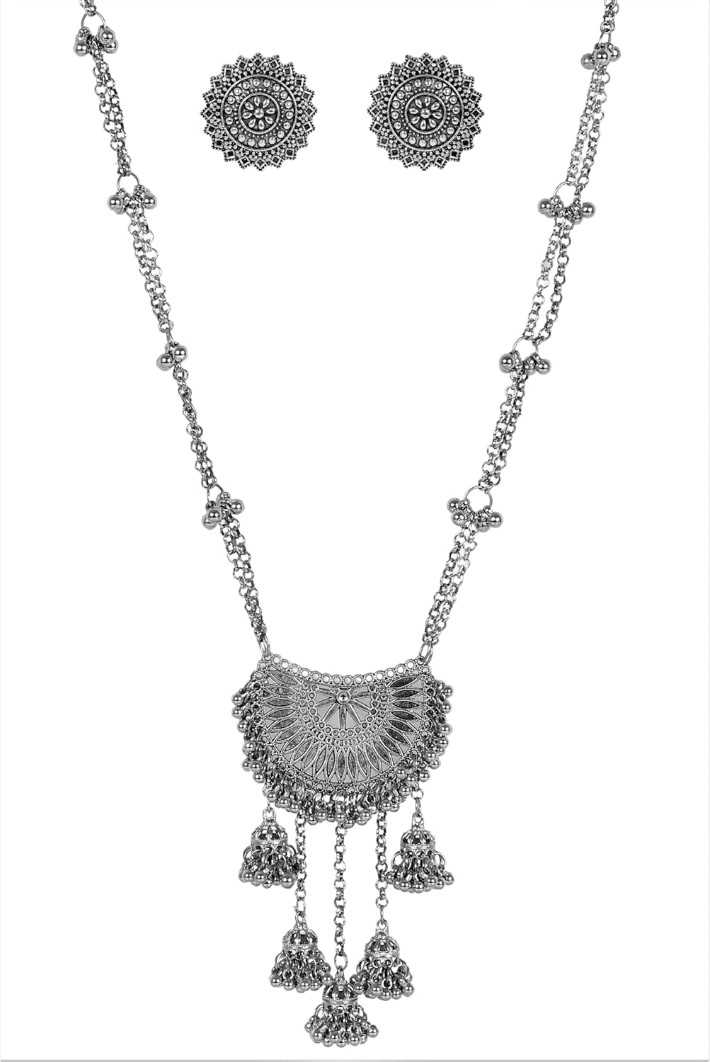 Designer Statement Afghani Oxidised Silver Indian Ethnic Tassel Ghungroo Bells Tribal Gypsy Necklace Jewelry Women - Image 3
