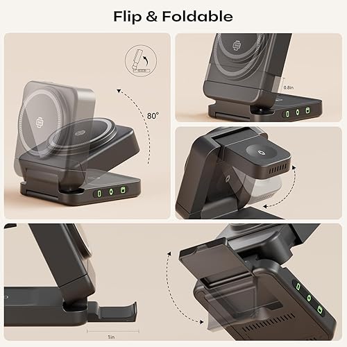 Miniatura 6 de Cargador inalámbrico 3 en 1, estación de carga plegable para Apple Samsung, soporte de carga magnético, estación de carga rápida de 15 W