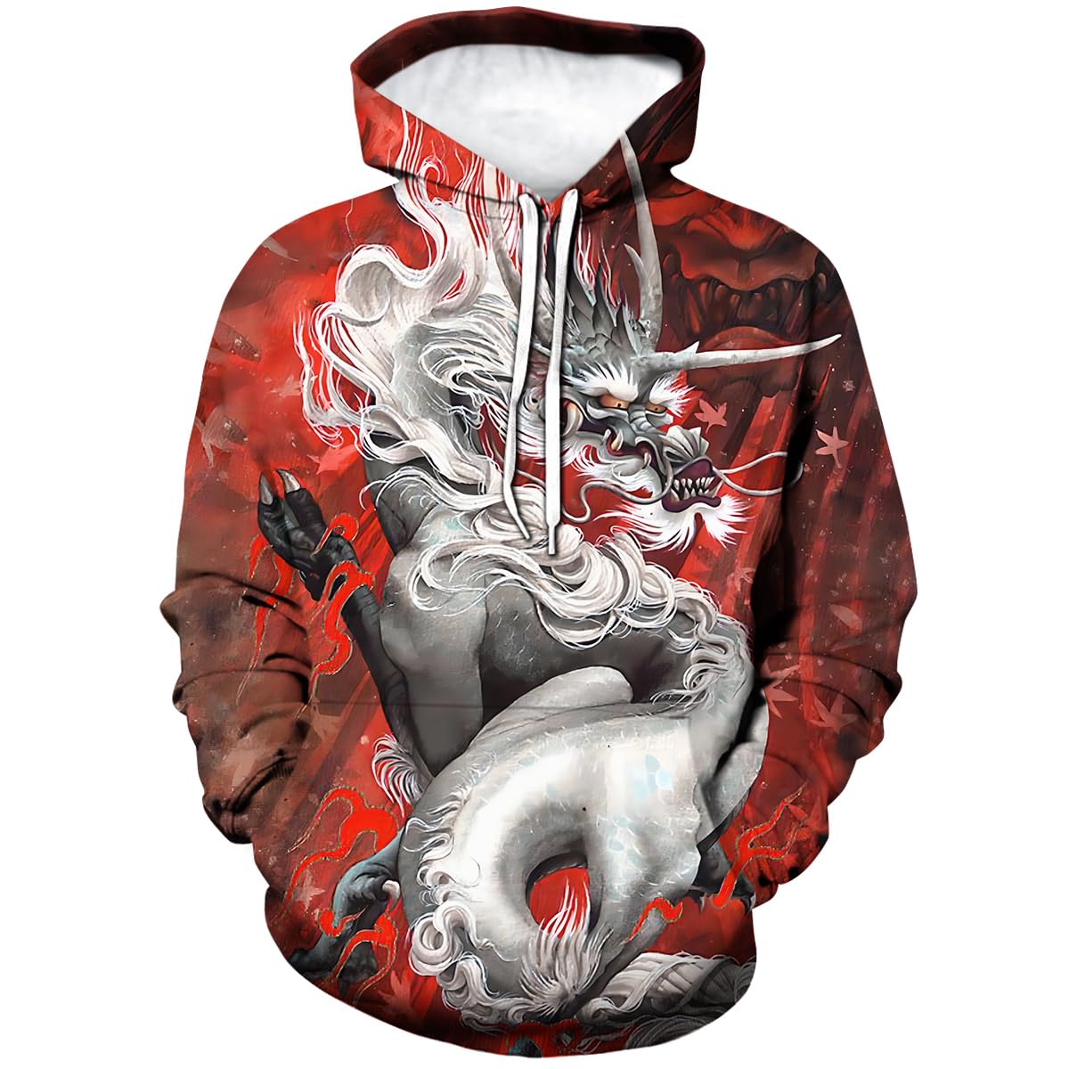 Snbidmk Men's Novelty Dragon Graphic Hoodie Sweatshirt Pullover with Pocket, Red, 3XL