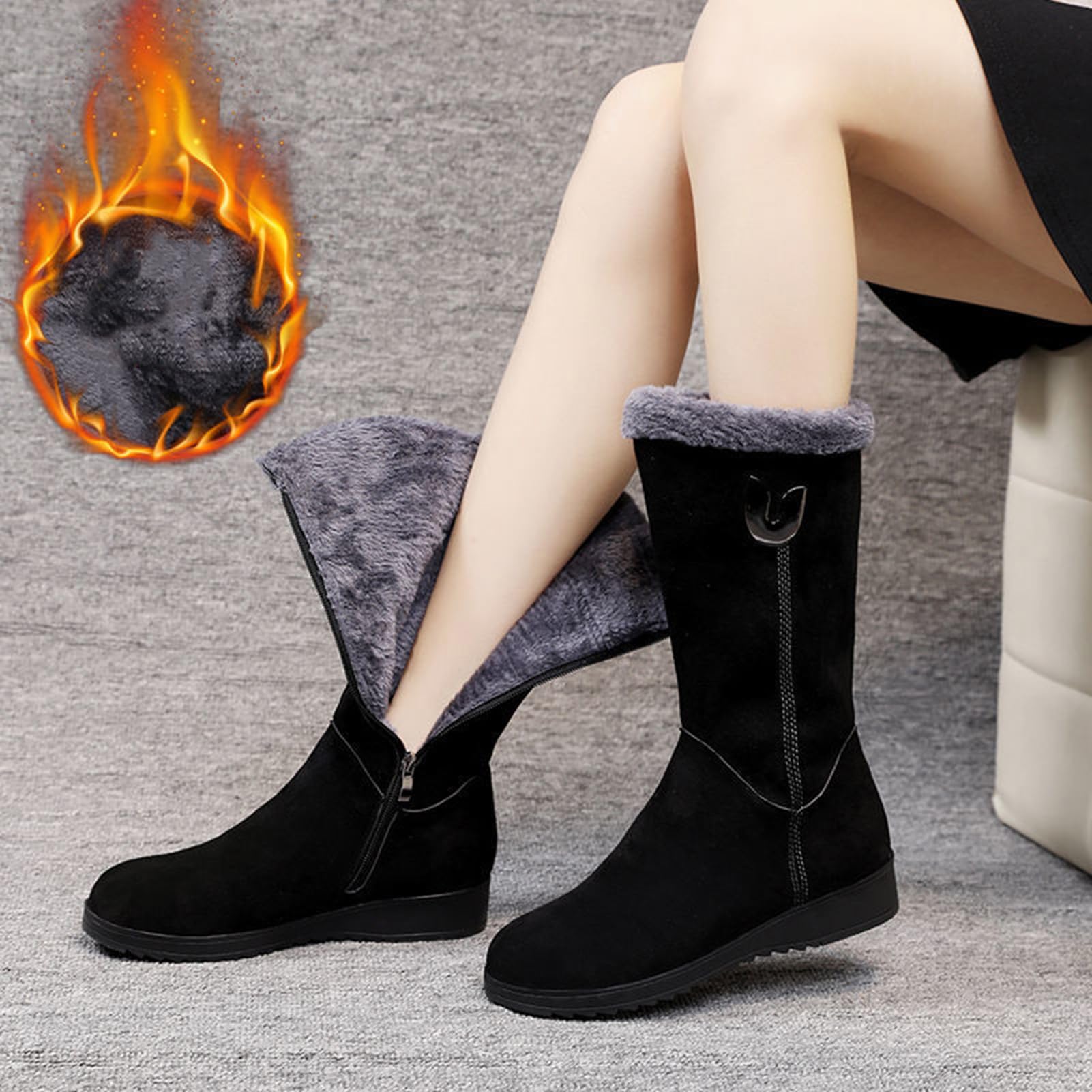 Generisch Botas de nieve de invierno para mujer, impermeables, cálidas, cómodas, aisladas, medias, botas de invierno impermeables y antideslizantes para clima frío