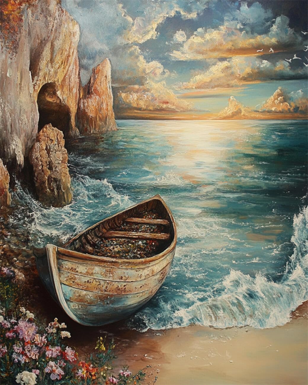 RKFLGEW DIY Embroidery Set Beach Boat 50x70cm