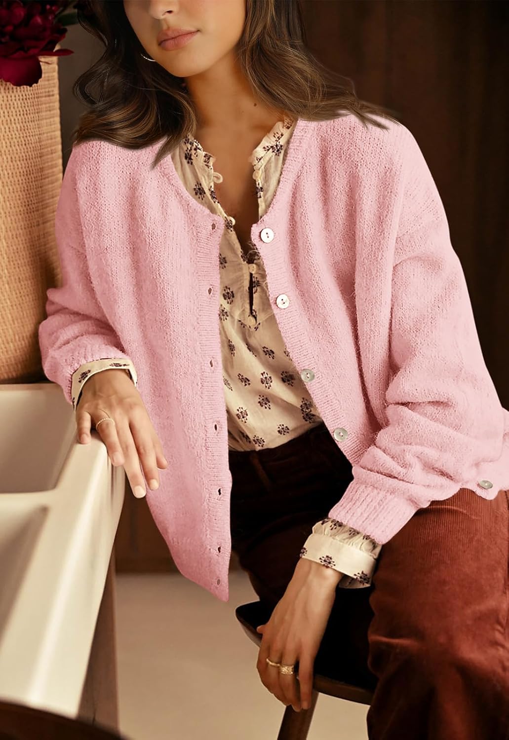 PRETTYGARDEN Long Sleeve Crewneck Button Down Womens Sweaters Spring Open Front Chunky Cardigan Sweaters for Women 2026 - Image 5