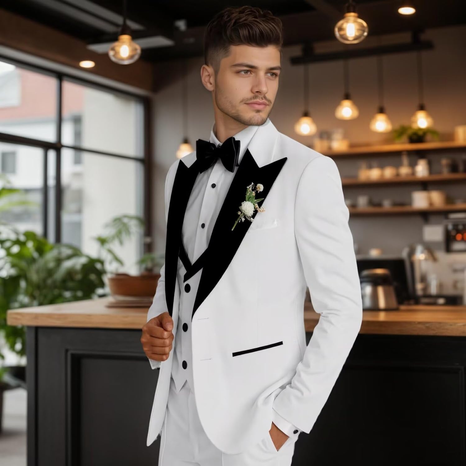 Tuxedo for Men Slim Fit 3 Piece, Formal Suits for Men Wedding Business Prom Party Mens Double Breasted Suit