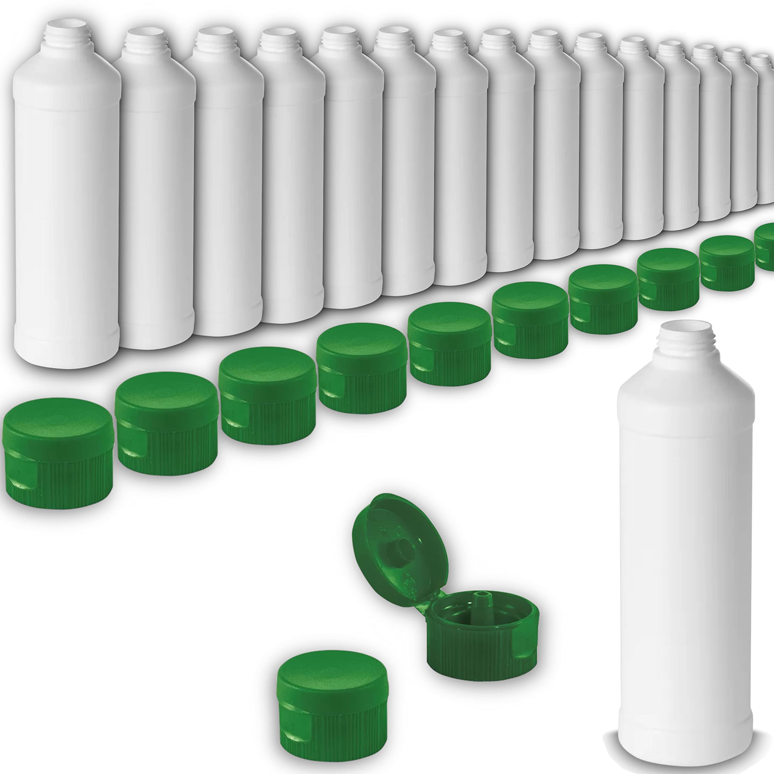 Leerflasche 500ml HDPE Kunststoffflasche Flaschen Kosmetik Chemie Labor Klappverschluss Drehverschluss (96x 500ml, Klappverschluss)