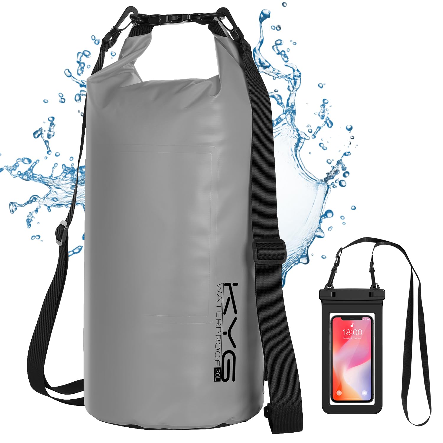 KYG Dry Bag Borsa Impermeabile, 5L/10L/20L, con Custodia Impermeabile per Cellulare, Borsa Asciutta per Spiaggia e Sport All'aperto, Escursionismo, SCI, Pesca, Arrampicata, Campeggio, Surf, Rafting
