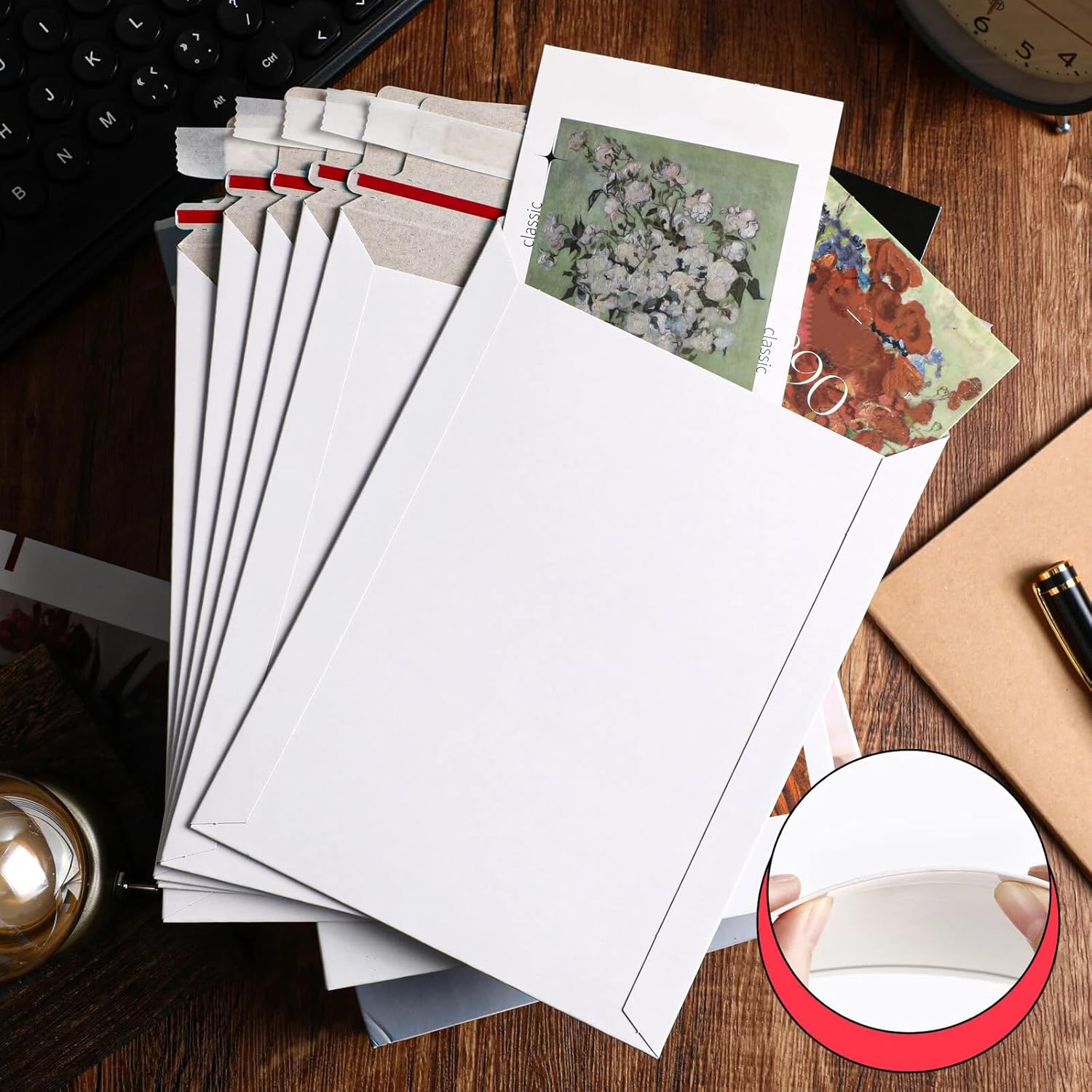Fainne 350 Pcs Rigid Photo Mailers 6x8 Inch, 350gsm Thick White Cardboard Shipping Envelopes with Self Adhesive, Flat Document Mailers for Photos, Prints, Artwork, CDs, and Paperwork
