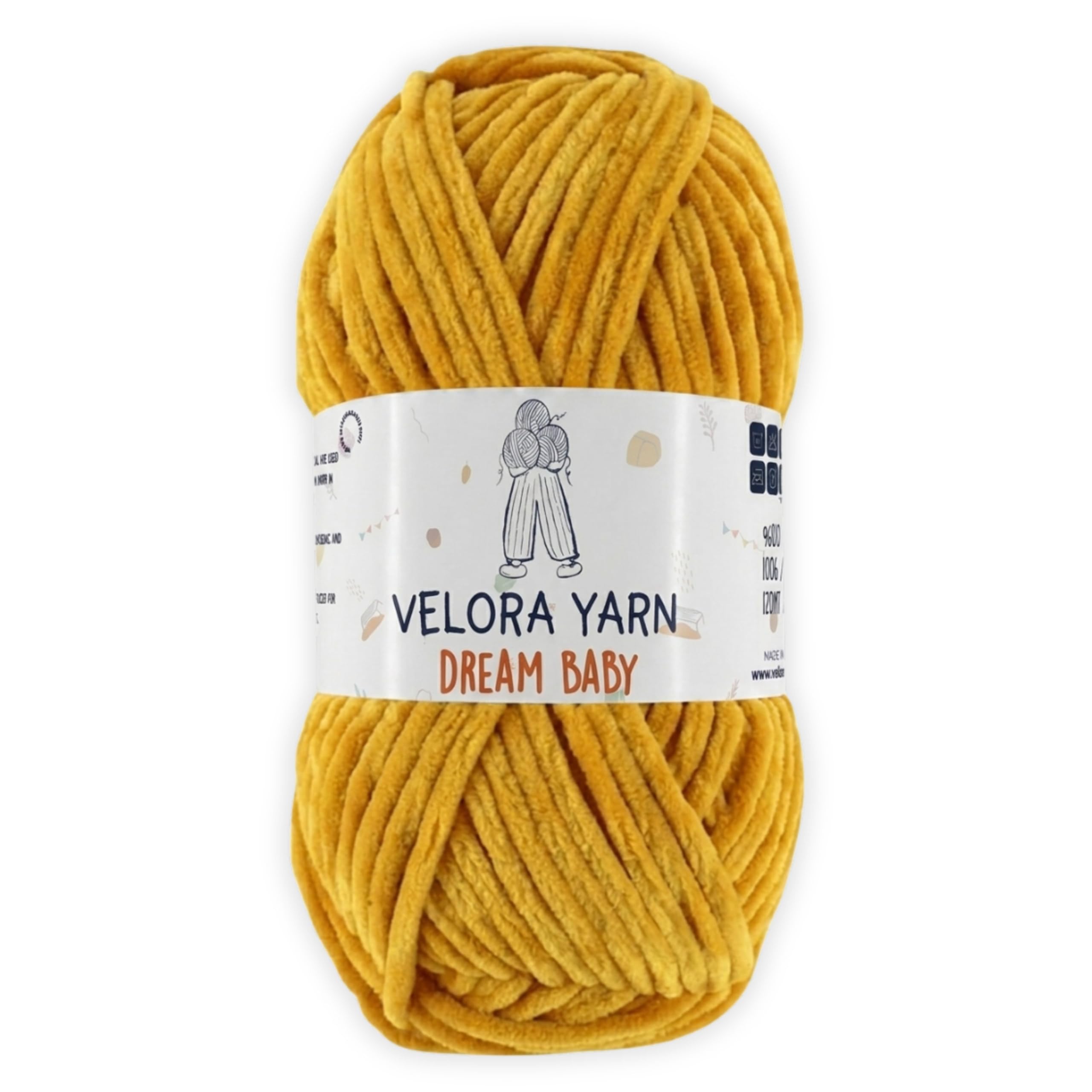 Velora Dream Baby 100% Polyester Chenille Yarn Soft Thick Chunky Yarn Skein 100g 120m, Machine Washable for Knitting&Crochet Blanket, Amigurumi, Scarf, Hat,Sweater,Plushies (Mustard)