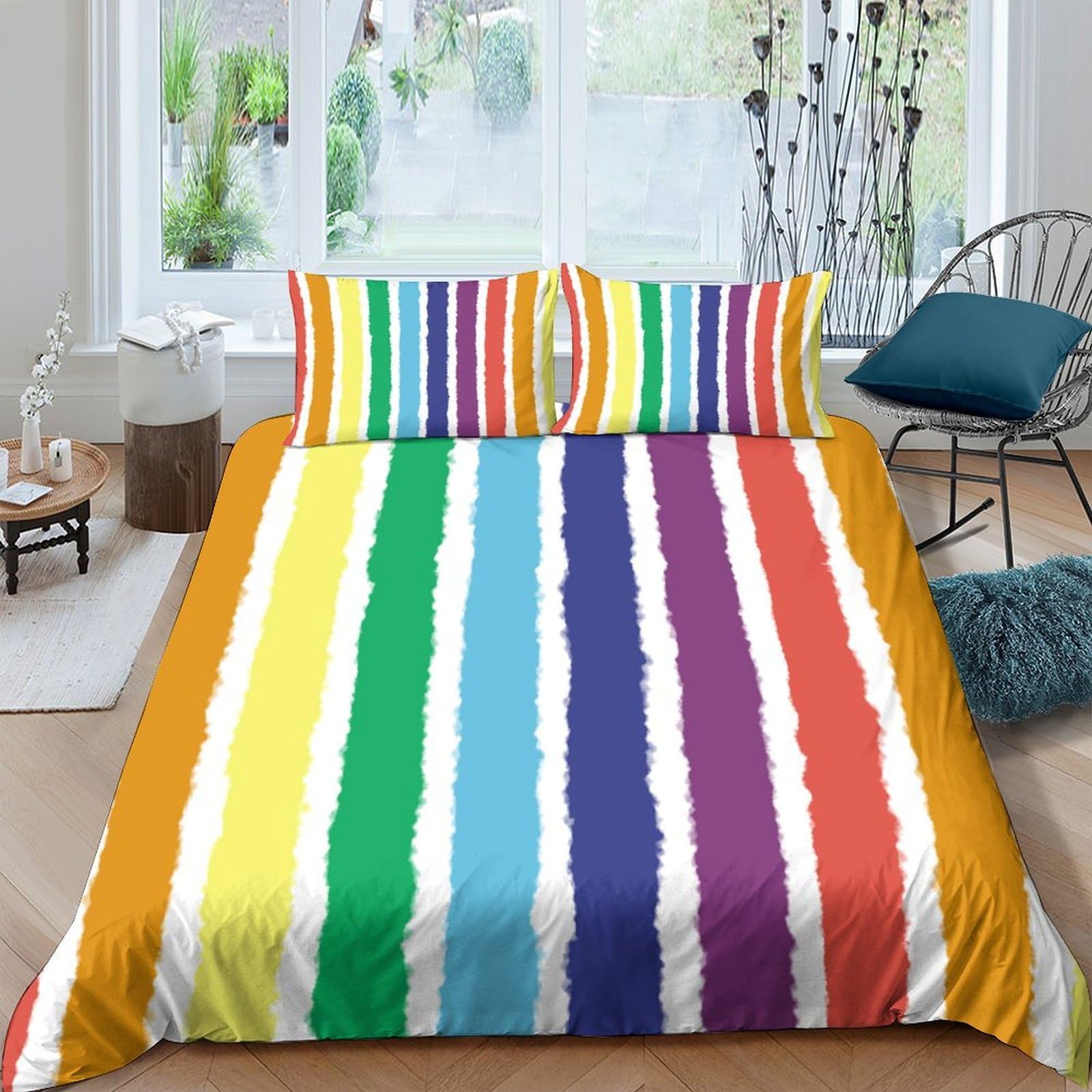 Ctjqhvkz Style-3 3D Printed Rainbow Stripe Fitted Sheet Microfiber Colorful Mattress Cover For Bedroom Guest Room Dorm Decoration Single（135X200cm）