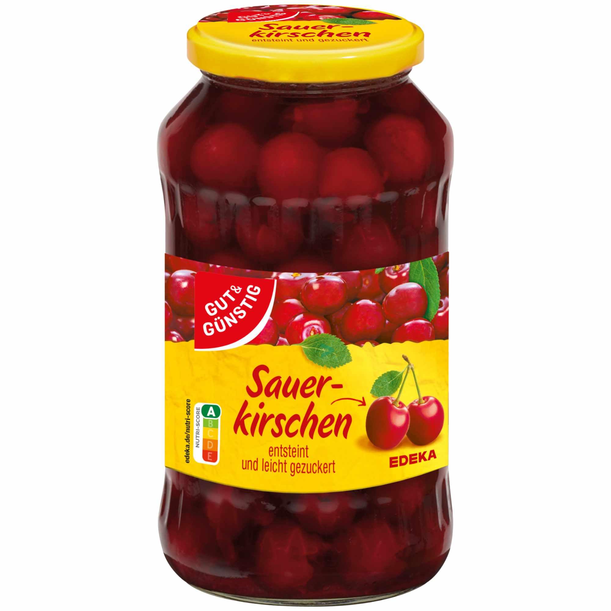 Gut&Günstig Sauerkirschen leicht gezuckert entsteint 6er Pack (6x680g Glas) + usy Block