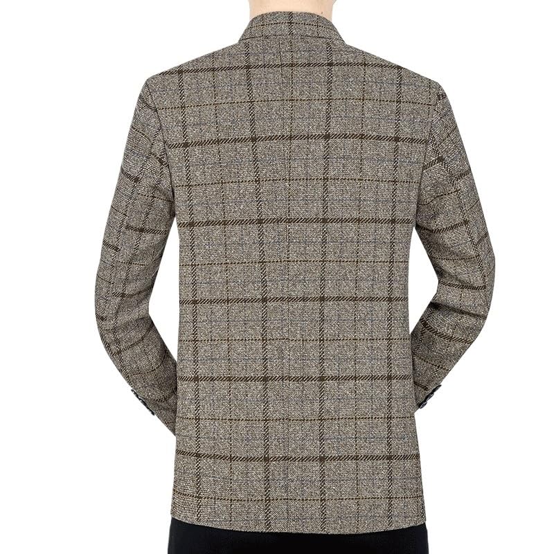 Men's Brown Plaid Tweed Casual Blazers Two Button Lightweight Sport Coats Solid Notched Lapel Suit Jackets2