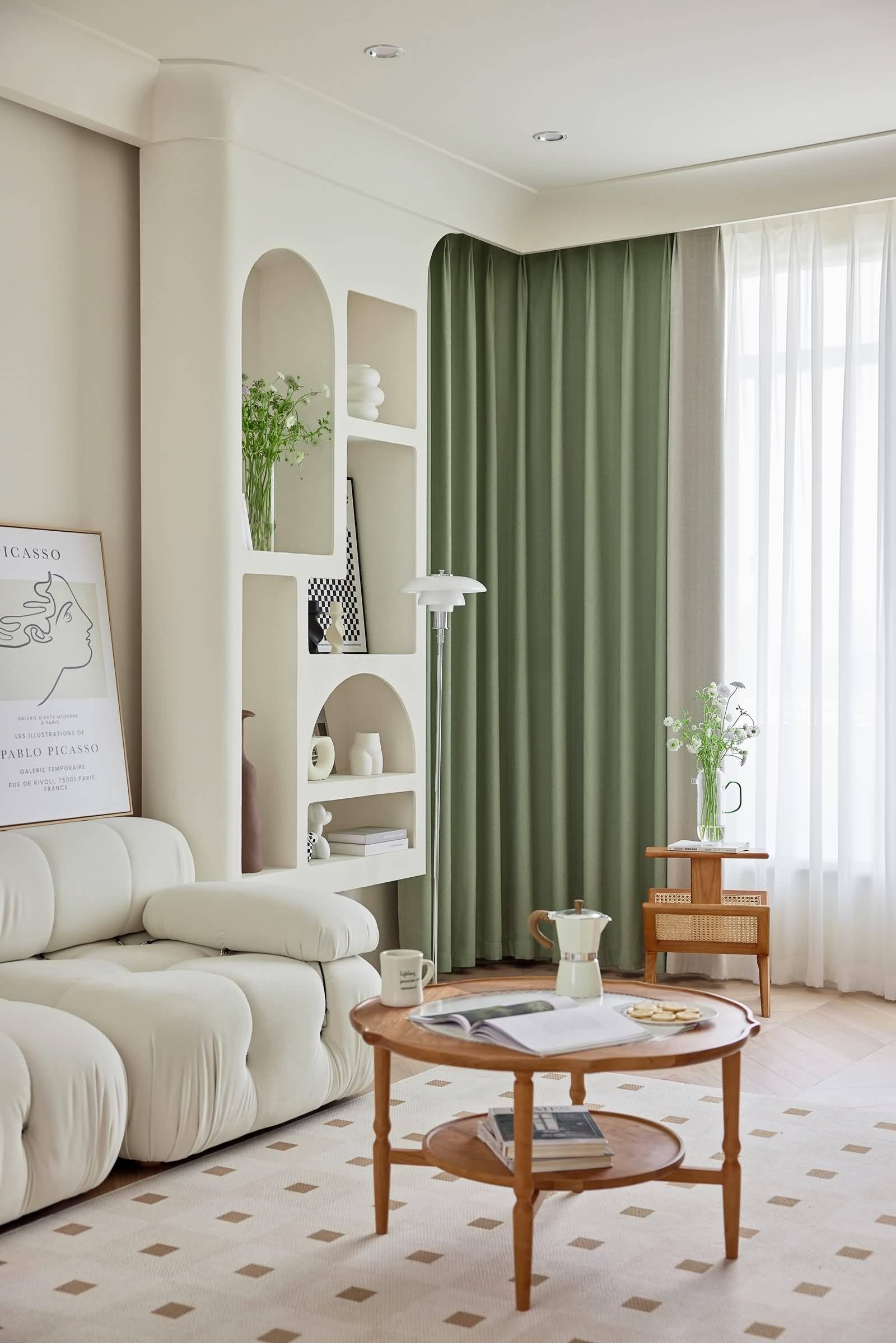 Verdunkelnde Vorhänge Ösen, Grün Beige Bicolor Patchwork Tüllen Raumverdunkelung Verdunkelungsvorhänge für Schlafzimmer und Wohnzimmer132 x 229 cm
