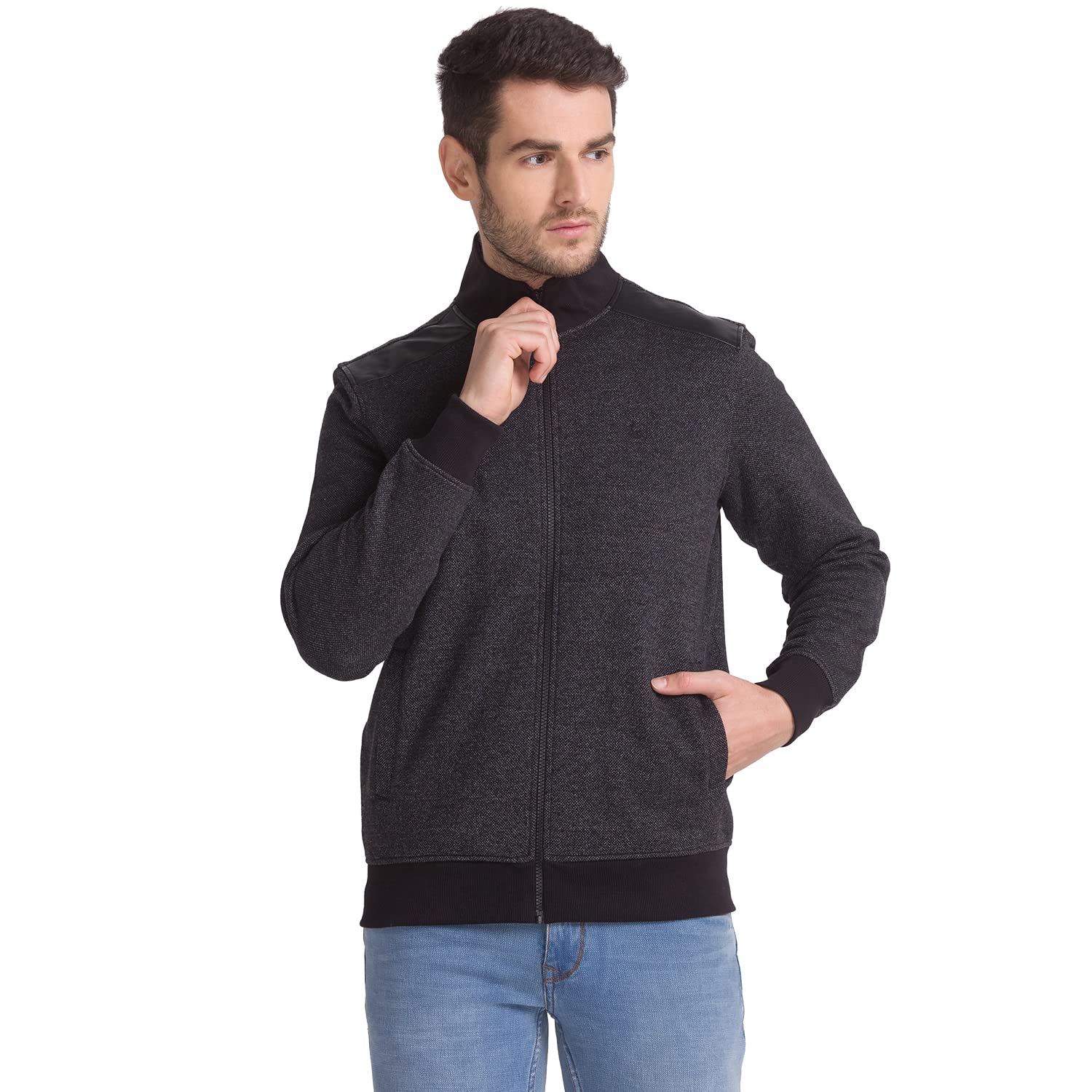 parx Men's Regular Fit Cotton Polyester Blend Solid Pattern High Neck Full Sleeve Black Casual Sweatshirt-picture-20