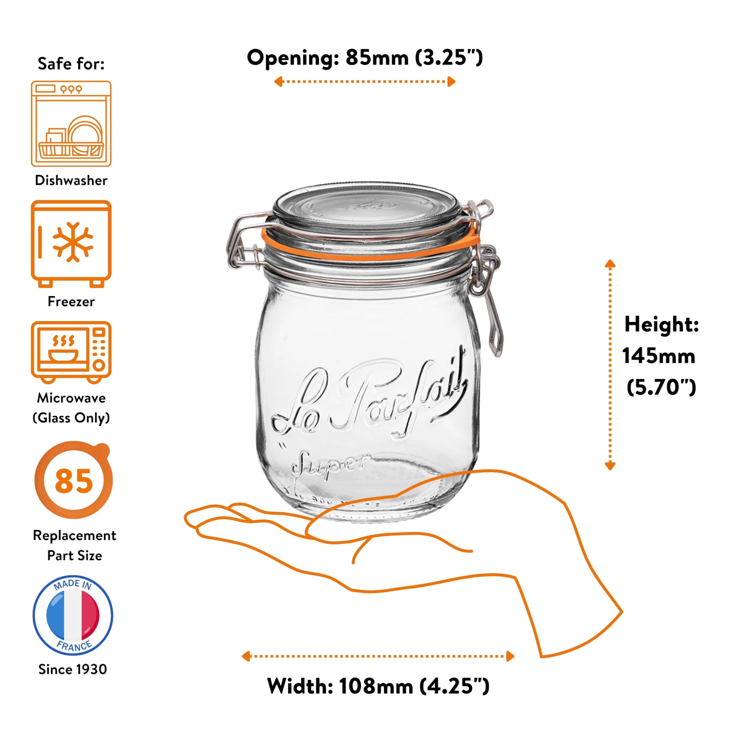 Amazon.com: Le Parfait Super Jar 750ml (24oz) Glass Canning Jar