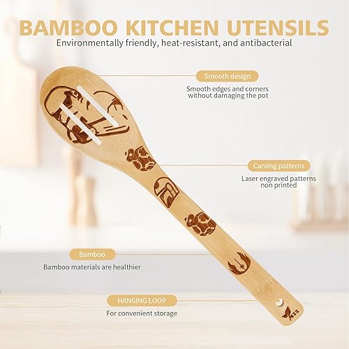 Miniatura 6 de Juego de utensilios de cucharas de madera quemadas de caricaturas, idea de regalo, utensilios de cocina, regalos de calentamiento, utensilios de