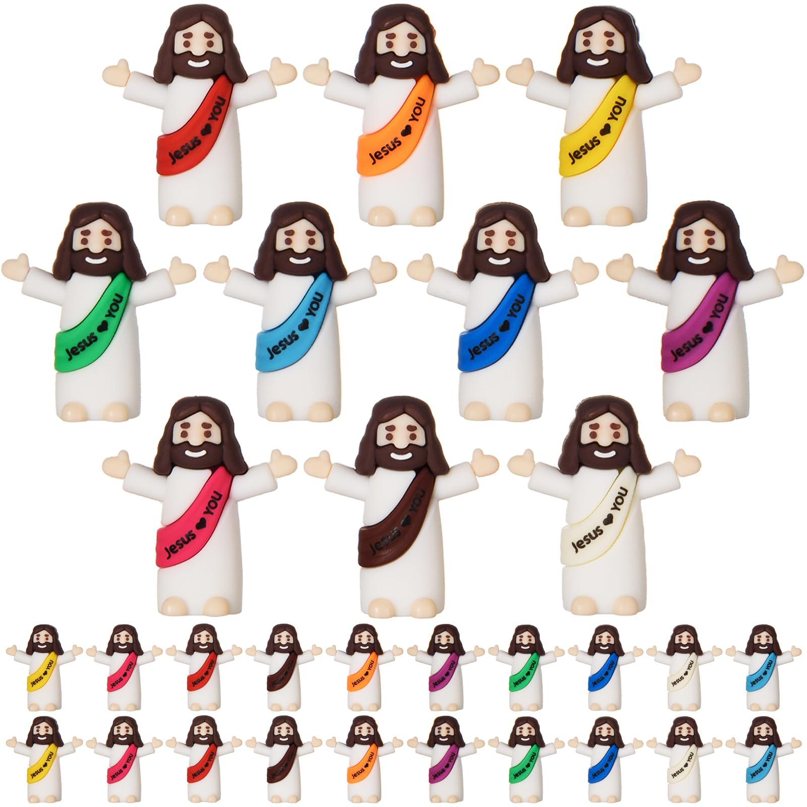 Archcrtc Multicolor 30 Pcs Mini Jesus Figures Tiny Jesus Loves You Figurine Little Religious Christ Savior Doll To Hide And Seek For Sunday Easter Egg Stuffers Gift (30, )