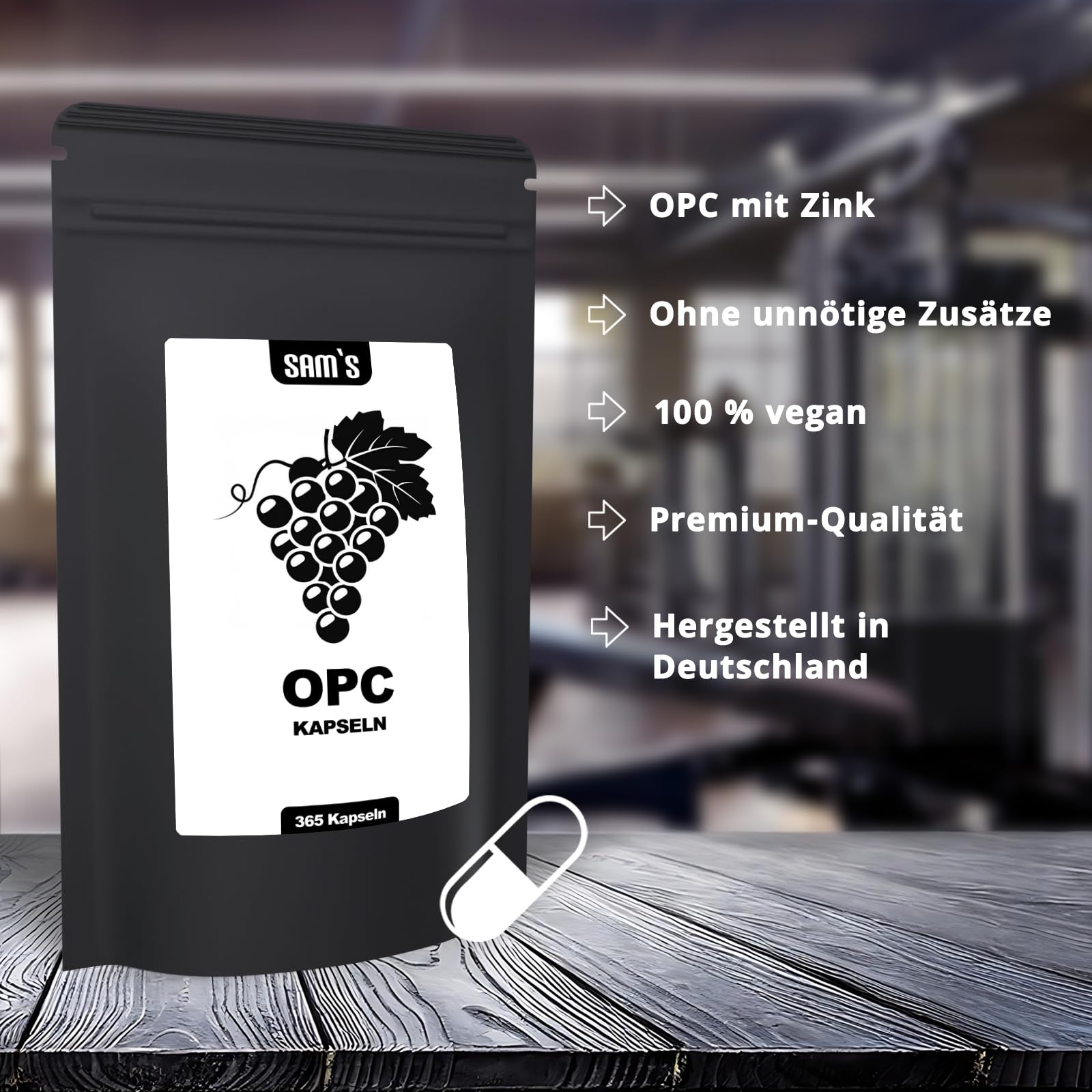 Opc Traubenkernextrakt hochdosiert - 365 hochdosiert Kapseln für ein ganzes Jahr mit 1340 mg Traubenkernextrakt je Tagesdosis und 10 mg Zinkcitrat - vegan - SAM'S