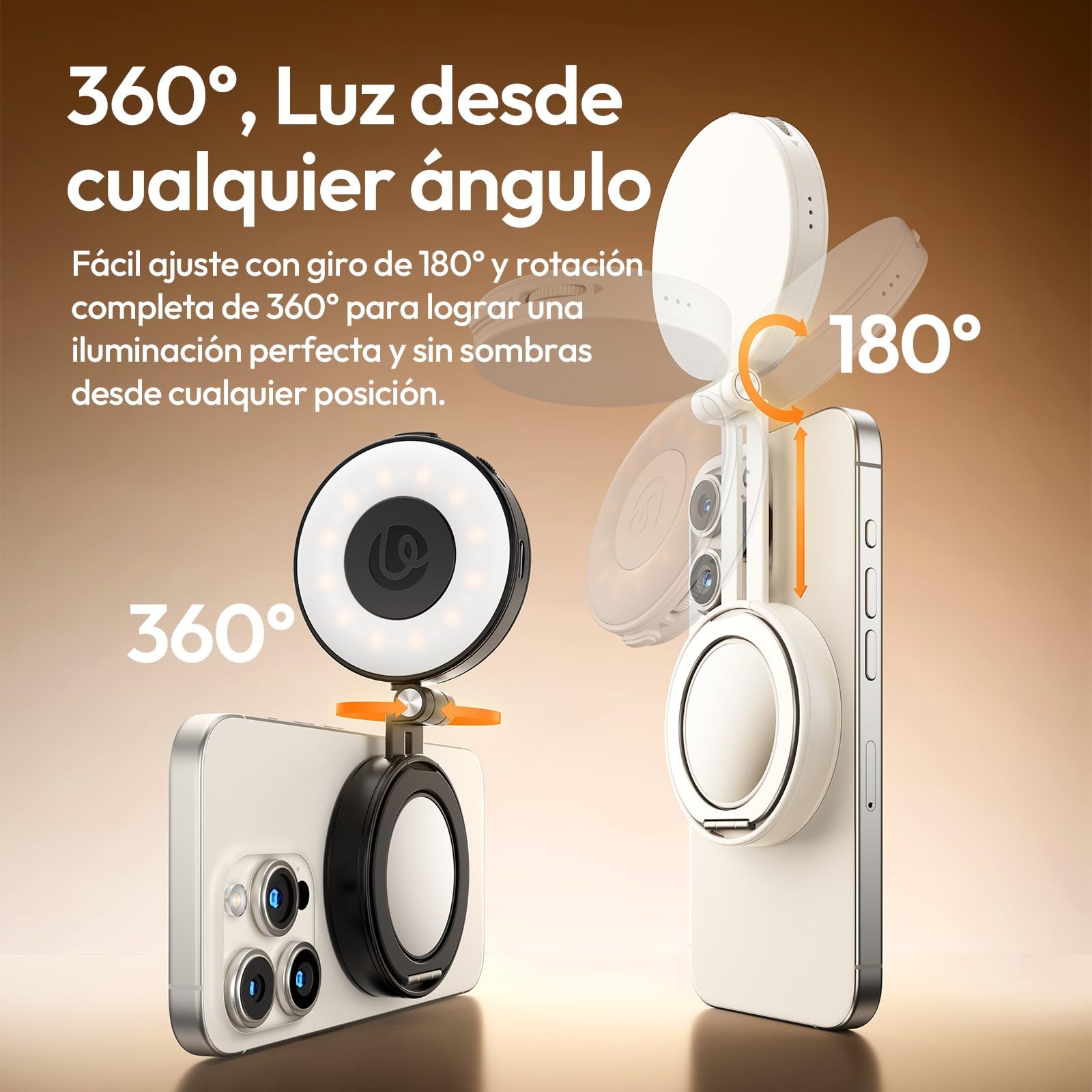 ULANZI LM23 Luz Magnética para Selfie MagSafe, Anillo Luminoso para iPhone, Aro de Luz LED con Espejo, Anillo de Luz Extensión Reversible, para Videollamada, Conferencia y Fotografía