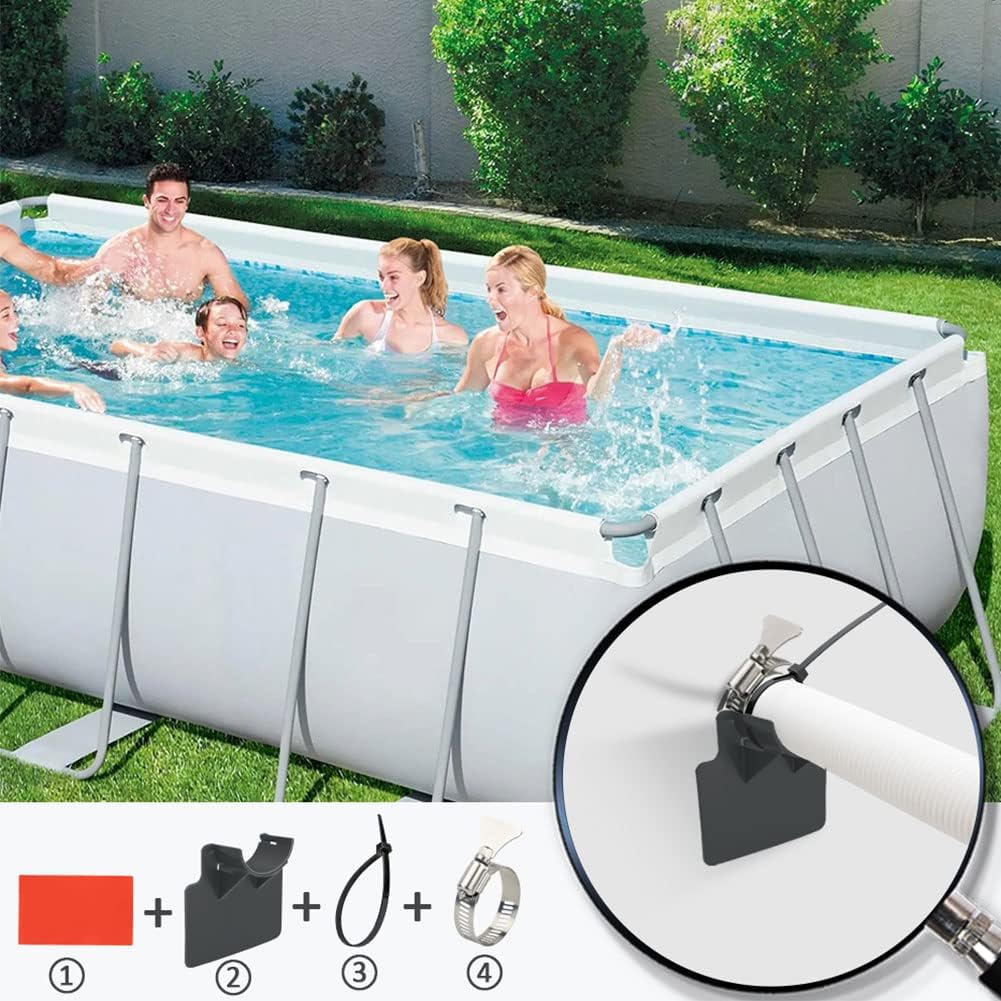 2pcs Swimming Pool Pipe Holders, with 2 Ties& 2 Adhesive Tape& 4 Pipe Clamp, Pool Hose Support Bracket, for 1.18-1.49 inches Dia Pipes, for Above Ground Pool-Hoses, Preventing Pipes Sagging Accessory