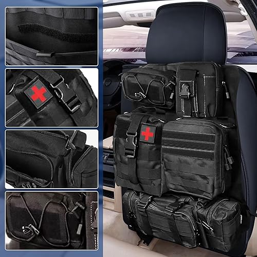 Organiseur tactique pour siège de voiture avec 5 sacs amovibles, protection de dossier de voiture Oxford 600D imperméable pour la plupart des véhicules, SUV, camion, pick-up - 3