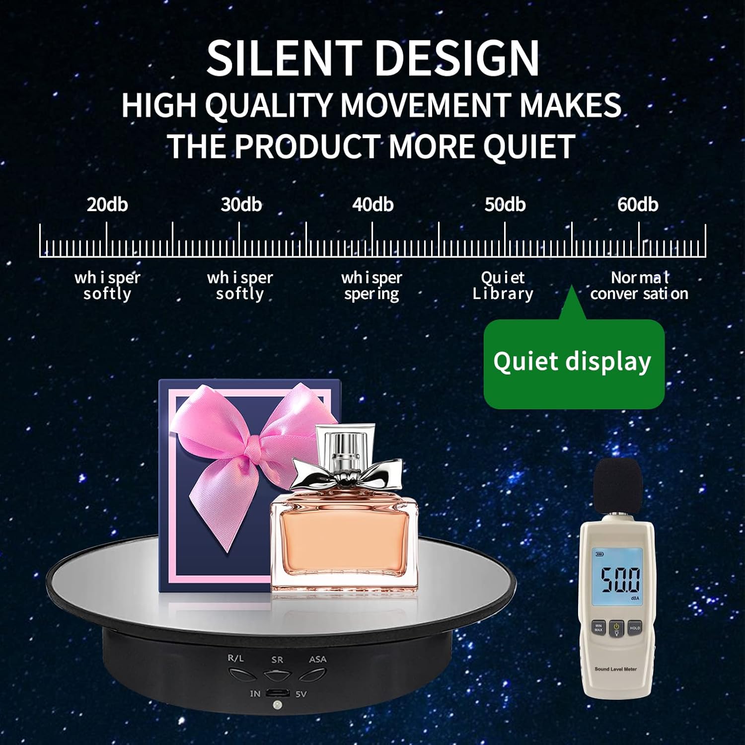 7.9" Mirror Motorized Rotating Display Stand Turntable with Remote & Battery Operated 17.6 LB,Photography Turntable Rotating Platform Lazy Susan (Black)