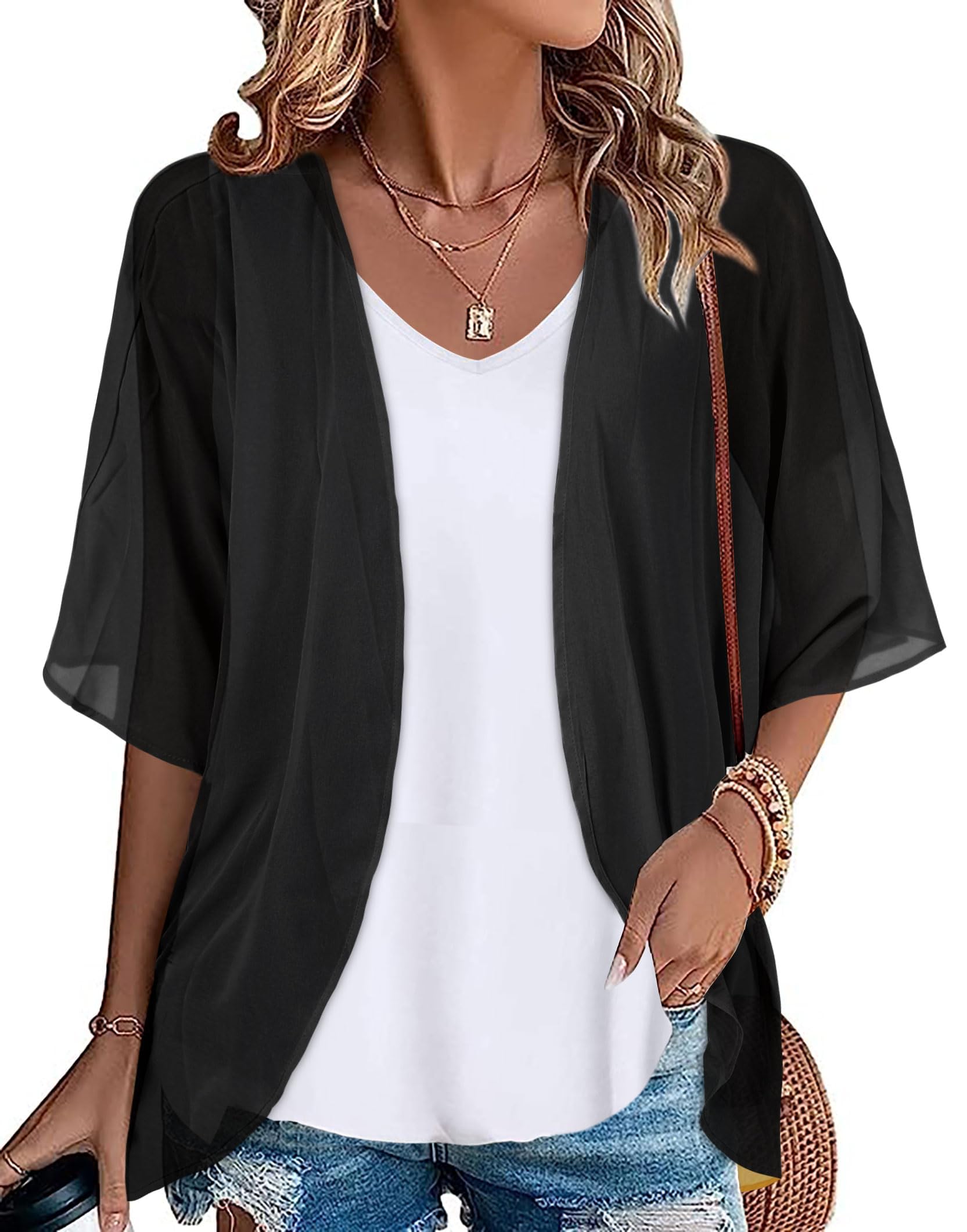 Gosunny Damen Sommer Tops Strand Kimono Boho Bikini Cover Up Oversized Blumendruck Strickjacke