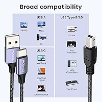 Vista 2 de MOSWAG Cable de impresora USB 2en1 de 3.28 pies/1M con cable USB C a MIDI, cable de impresora, cable USB MIDI USB C a USB B MIDI, cable, compatible