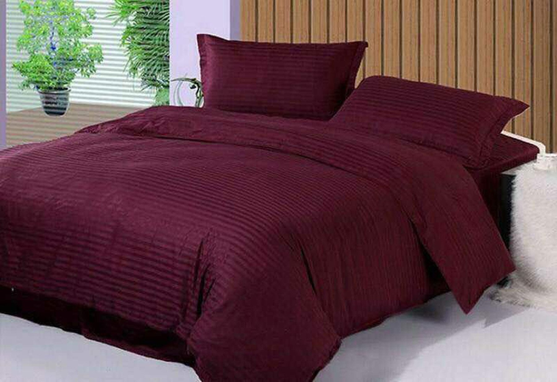 Sky Tex King Sized 210 TC Satin Maroon Colored Plain Bed Sheet with 2 Pillow Covers