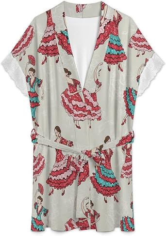 Lace Robes for Women Flying Horses Clouds Moon Comfort Bride Bathrobe V-Neck Short Sleeve Sleepwear