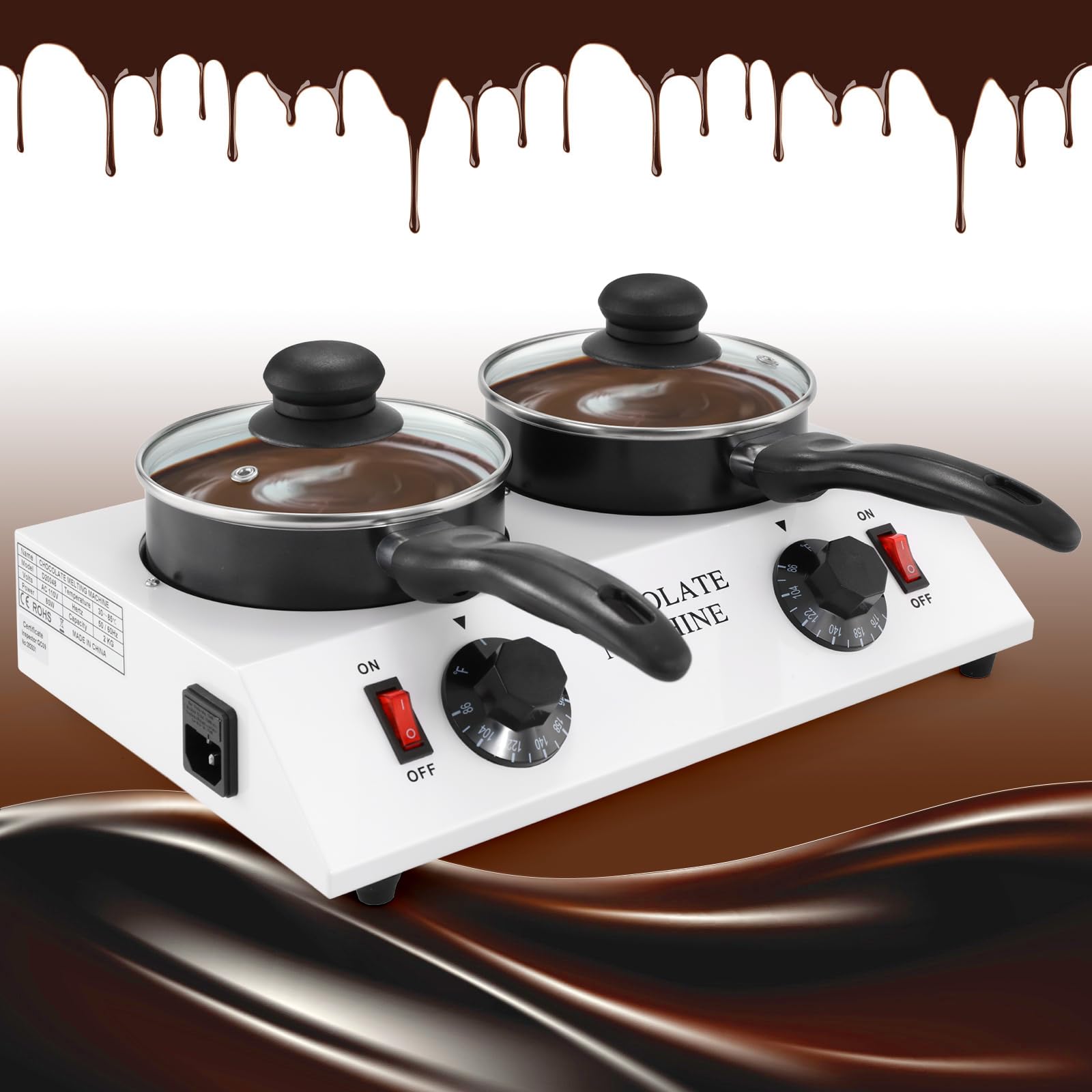WICHEMI Chocolate Melting Pot Electric Chocolate Melter Warmer Dual-Pots